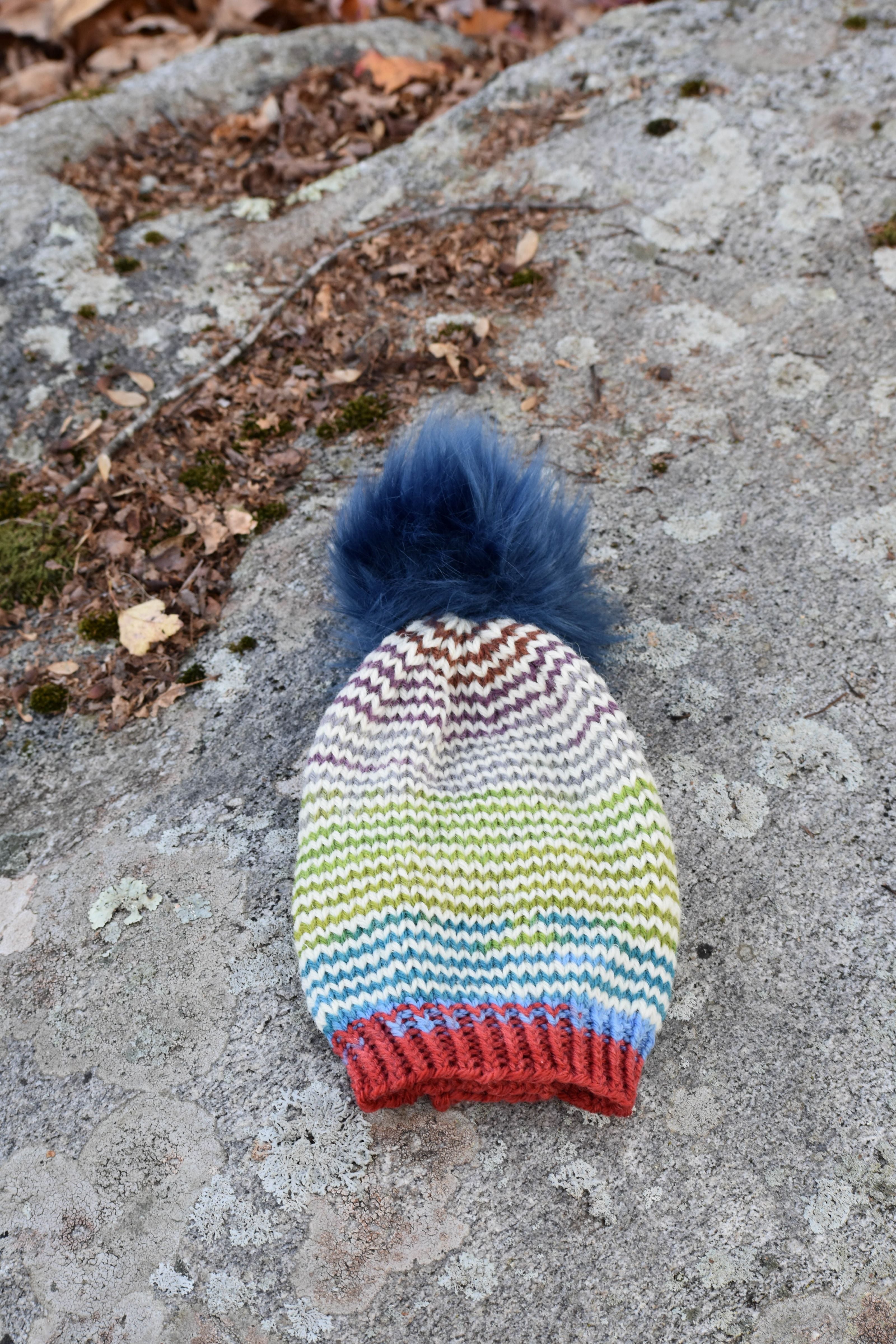 Ready to Ship: The Hector Beanie/ Knit Beanie/ Striped beanie/ BLUE POM POM