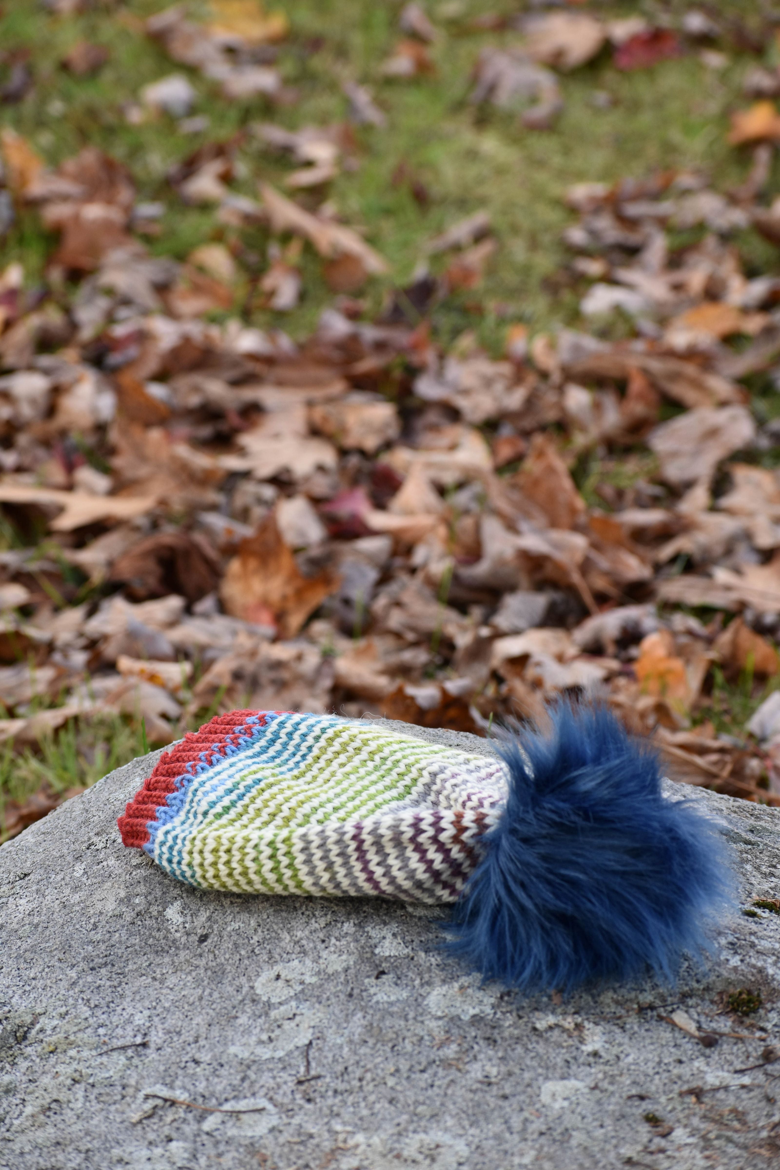 Ready to Ship: The Hector Beanie/ Knit Beanie/ Striped beanie/ BLUE POM POM