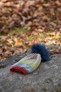 Ready to Ship: The Hector Beanie/ Knit Beanie/ Striped beanie/ BLUE POM POM